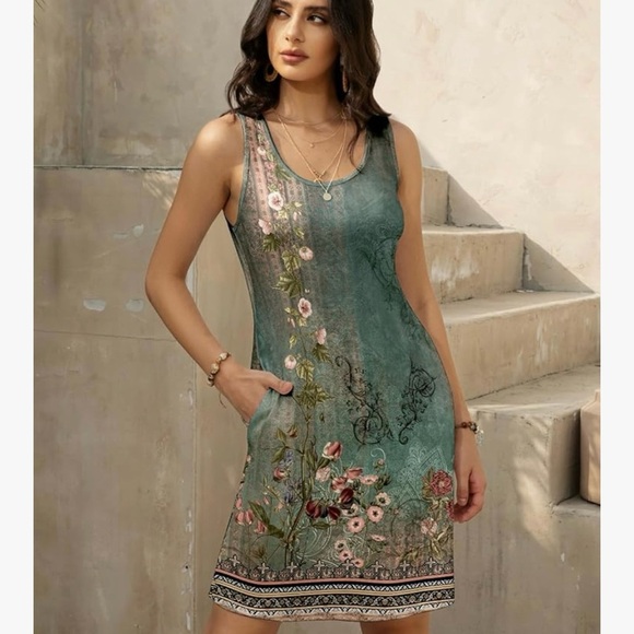 Floral Green Sleeveless Dress. Gorgeous. NEW With Tags! - Picture 2 of 5